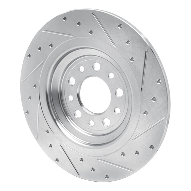 Jeep Cherokee Brake Rotor (1) - Rear Left - R1 Concepts - Drilled & Slotted - Silver - `14-`23